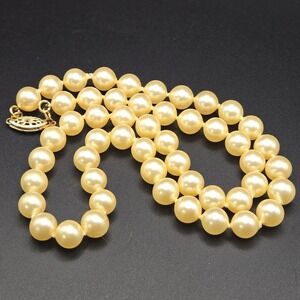 Vintage Pearl Knotted Strand Necklace 14K Yellow Gold Filled Clasp 8mm Cream 18"